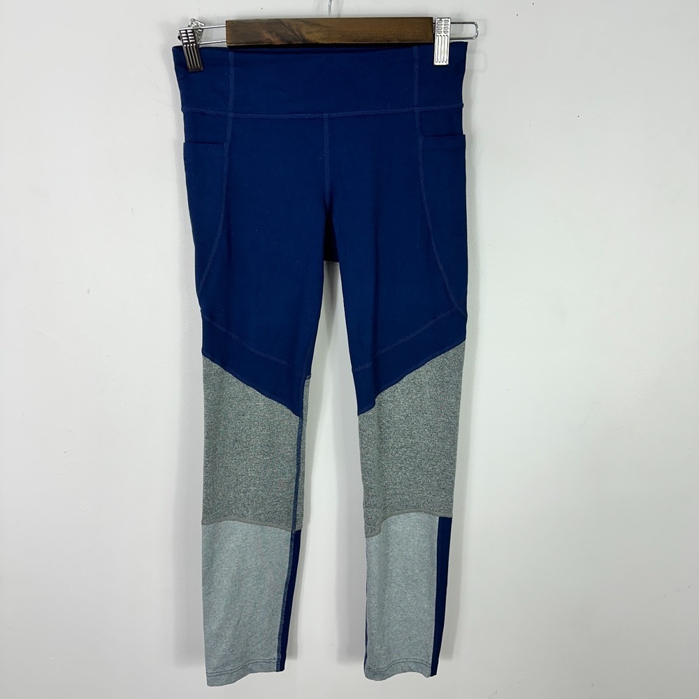 Athleta Girl Leggings XL 14 Blue Gray Colorblock Athleisure Yoga‎ Pants Pockets